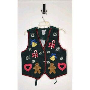 Gallagher Size Medium Wool Blend Forest Green Christmas Vest Embroidered Winter
